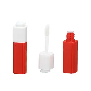 2024 neuer quadratischer 5 ml Lipgloss-Container mit individuellem Logo leerer flüssiger Lippenstift rote und milchfarbene Lipgloss-Röhre mit Bürste