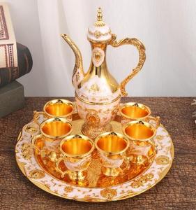 Rượu Vang đặt khay flaon rượu vang thủy tinh ba mảnh thiết lập Kim loại rượu vang Divider xách tay xử lý cổ điển dập nổi tinh tế đồ dùng nhà bếp - Product Image 1