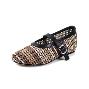 Multi Color Hollow Hand Woven Straw Rattan Women Soft Round Toe Single Instep Buckle Mary Jane Ballet <strong>Flats</strong> <strong>Boho</strong> Vacation - Product Image 4