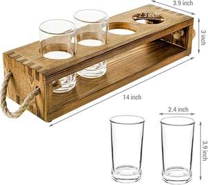 Juego de Bandejas para <span class=keywords><strong>Cerveza</strong></span> de Madera Maciza Rústica Marrón Oscuro Quemada con 4 Vasos, Portavasos para Vino - Product Image 4