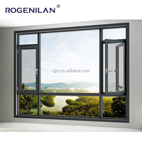 Ventanas de huracán de aluminio americano Rogenilan, Marco con mosquitera, inclinación y giro, ventana de vidrio triple