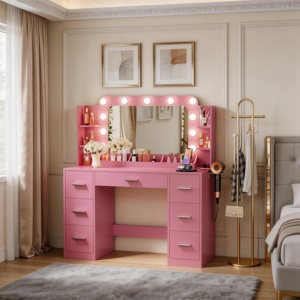 Meuble de chambre à coucher au design moderne et luxueux, coiffeuse <span class=keywords><strong>avec</strong></span> miroir et éclairage LED, <span class=keywords><strong>table</strong></span> de maquillage <span class=keywords><strong>avec</strong></span> miroir - Product Image 2
