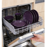 Service de table en céramique classique, 16 pièces, noir à l'extérieur, violet à l'intérieur, assiettes, bols, tasses - Passe au lave-vaisselle, pour un usage domestique