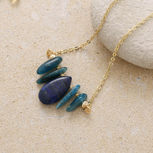 Collier pendentif en pierre naturelle en forme de larme, chaîne en or, pierre précieuse bleue, bijoux unisexes à la mode pour un usage quotidien et en voyage - Product Image 1