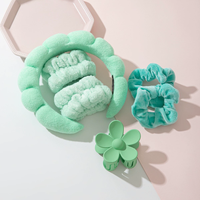 Set Headband Terry Cloth Lembut Multifungsi, Scrunchie Rambut, Gelang Spa, Spons, dan Headband Fashion untuk Mencuci Muka dan Perawatan Kulit