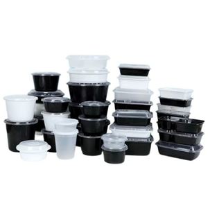 Bol à emporter en plastique noir à double paroi, personnalisé, jetable, circulaire, pour micro-ondes, avec couvercle - Product Image 1