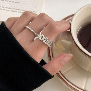 Silver Ruitai S925 Sterling Silver <b>Open</b> Strap <b>Ring</b> For Women Geometric Adjustable Everyday Wear - Product Image 4