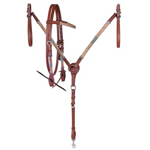 Bridon équestre en cuir argentin <span class=keywords><strong>de</strong></span> qualité supérieure avec peitorale assortie en cuir brut tressé, couleur et <span class=keywords><strong>logo</strong></span> personnalisables - Product Image 1