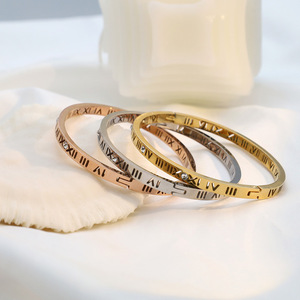 Diamond Encrusted Roman Numeral Titanium Steel Bracelet For Women Everyday Wear Gold Rose Gold Steel Color - Product Image 2