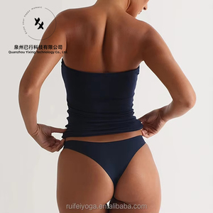 Top court sexy en maille unie avec logo personnalisé, haute élasticité, 95% polyester, 5% élasthanne, classique, bandeau, tube top pour femme - Product Image 6