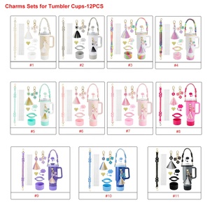 Ensemble cadeau d'accessoires de gobelet coloré Offre Spéciale de 40oz-7 pièces/8 pièces/12 pièces avec poignée en perle, breloque fleur, confortable, porte-clés, bottes de tasse - Product Image 6