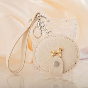 Pu Leather Compact <b>Mirror</b> With Wrist Strap And Puppy Charm Portable Folding <b>Makeup</b> <b>Mirror</b> For Women Girls Wholesale Custom Logo - Product Image 1