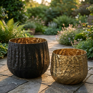 Pure Contemporary Handmade <b>Bronze</b> Floor <b>Vase</b> Set Gold Black Textured Modern Decorative Planters Outdoor Indoor Use - Product Image 6