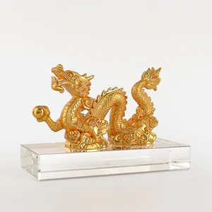 הדפסת UV בוהקת שרף זהב מותאם אישית דרקון טרופי אמנות קריסטל בסיס פרס עם קופסת מתנה