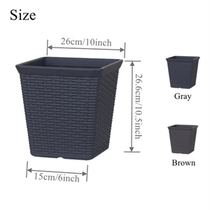 Grand pot à fleurs en plastique carré effilé, en rotin, pour intérieur/extérieur, en résine PE, pot à fleurs en osier, jardin, écologique, trou de drainage, shopping - Product Image 6