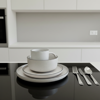Service de table en grès blanc de luxe |   Assiettes et tasses élégantes à pois |   Écologique et durable, compatible micro-ondes et four