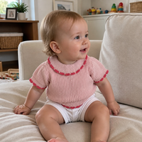 Pull en coton côtelé épais pour bébé fille, bordure festonnée, manches bouffantes raglan, rose, collection printemps-été, personnalisable, vente en gros OEM