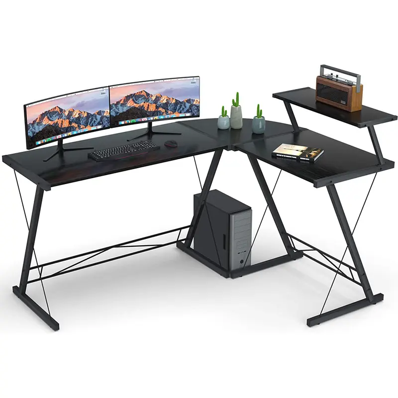 L Shape Computer Table Desk with Large Monitor Stand Home Office Desk Metal Iron Provided Office Furniture Modern Panel