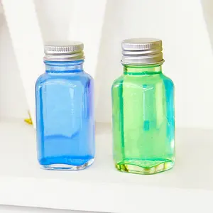 Botol Persegi Mini Bening 30Ml, Gelas Minum 1 Oz 2Oz untuk Pembersih Jus Kombucha dengan Tutup Sekrup