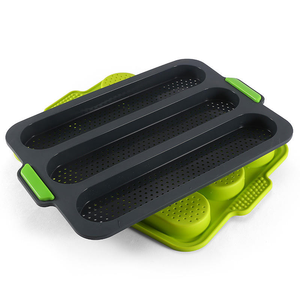 Hot Sale 3 Cavity French <strong>Bread</strong> Silicone Baking Mold Small Baguette Pan <strong>Oven</strong>/Dishwasher Safe Eco-friendly Durable Food Baking - Product Image 3