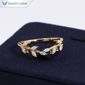 Tianyu feuille d'olivier or massif 10K 14K 18K PT950 mariage Marquise coupe Moissanite diamant fiançailles bague d'éternité féminine - Product Image 5