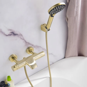 Homedec HD-TF042 Grifo de Baño Monomando Moderno de Latón, Mezclador de <span class=keywords><strong>Ducha</strong></span> con Rociador de Mano, <span class=keywords><strong>Ducha</strong></span> de Lluvia Suave, Acabado Oro Cepillado, Cerámica - Product Image 1