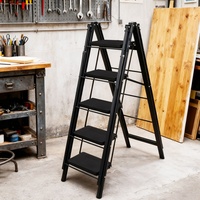 Porte-vêtements métallique robuste en acier au carbone noir, type échelle, à 5 niveaux, avec larges fentes antidérapantes, pour les foyers, les supermarchés et les gymnases