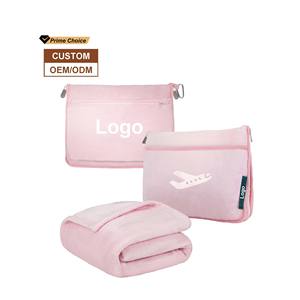 Vendita calda della fabbrica su misura ricamano il Logo 2 in 1 aereo da portare sulla coperta portatile morbida da viaggio coperta e Set di cuscini con cerniera - Product Image 1