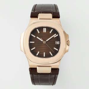 Reloj mecánico Pp Luxury Rose Gold para hombre, correa de cuero de cocodrilo marrón, esfera a rayas marrón oscuro, indicador de fecha, reloj de pulsera clásico - Product Image 1