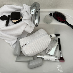 Portable Large Eco-Friendly <b>Foldable</b> Waterproof Travel Makeup Bag Custom Logo Factory Direct Cotton Waffle Large Capacity - Product Image 6