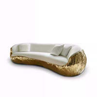 IDAO Meubles de salon italiens de luxe - Canapé en cuir minimaliste, design moderne pour villa, modèle de luxe avec feuille d'or