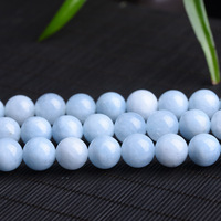 Perles Rondes Polies Naturelles en Gros, Matées et Facettées, en Cristal d'Aigue-marine, pour la Fabrication de Bijoux, Bracelet Chakra Moo BJ198