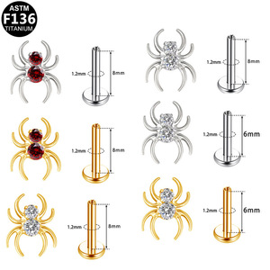 Titanium Plated Spider <b>Stud</b> Earring 1.2x8mm Insect Shape Prong Set Crystal <b>Cartilage</b> Lip Jewelry Unisex ASTM F136 - Product Image 5