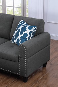 Canapé sectionnel 3 places de 98 pouces de large, orienté à gauche, avec ottoman de rangement, revêtement en lin, garniture cloutée, coussins en mousse, idéal pour hôtel - Product Image 4