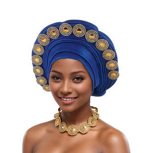 Vente en gros des plus récentes dames africaines 3D Swiss Sego Headtie Fashion Nigerians <span class=keywords><strong>Auto</strong></span> Gele Styles de turban de mariage en diamant pour femmes - Product Image 4