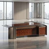 Bureau de direction de luxe en bois de palissandre avec éclairage LED intelligent, hub d'alimentation et finition cristalline pour salle de réunion