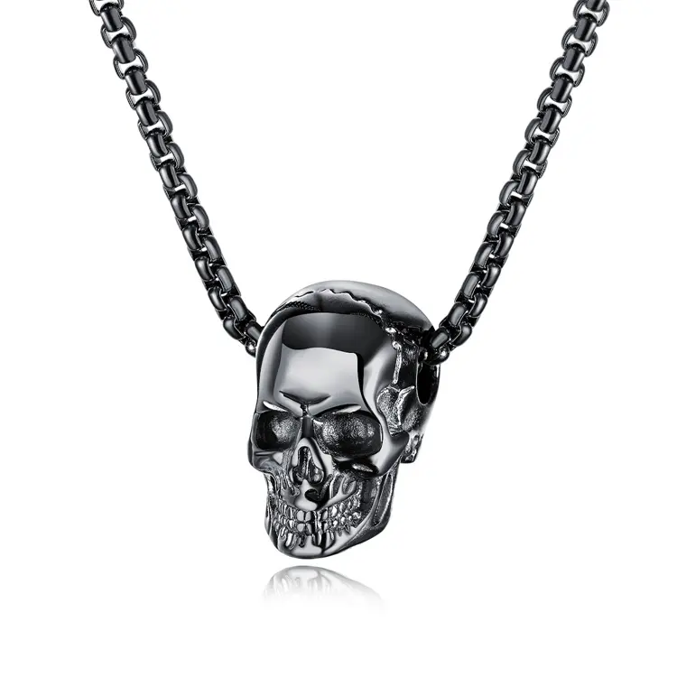 Hip hop skull pendant cube curb link 316L stainless steel necklace men jewelry party male necklaces 18K plated
