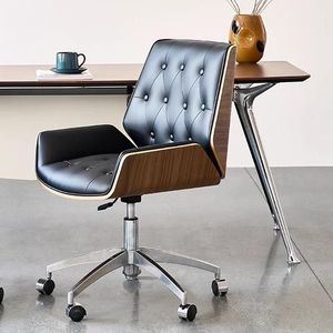 Silla de oficina de cuero genuino, giratoria, con altura ajustable, para uso en el hogar y la oficina. - Product Image 1