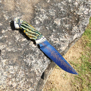 JY145R سكين تخييم بشفرة ثابتة بمقبض أسنان عثة ذهبية بظهر مستقيم - Product Image 4