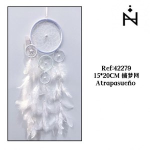 Acchiappasogni 15x20cm con Piume Bianche Decorativo da Appendere a Parete - Product Image 3