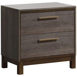 Contemporary Nightstand Two Tone Antique Gray Metal Glides Brass Bar Pulls Bedroom Furniture <b>Storage</b> <b>Drawers</b> - Product Image 2