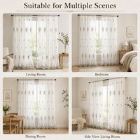 COSENNATUR Cortinas Transparentes Bordadas con Medallón Floral Ovalado Azul, Panel de Voile Botánico con Bolsillo para Barra, Venta al por Mayor OEM ODM