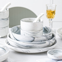 Vente flash : Ensemble de vaisselle en céramique en porcelaine, couleur marbre glacé nordique, bord doré, écologique, vente flash de vaisselle