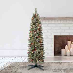 Venta al por mayor de fábrica: Lápices de PVC con diseño de árbol de Navidad, agujas de pino florales y 150 luces LED blancas, con piñas y bayas. - Product Image 2