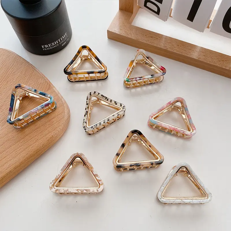 Acetate Hair claw Clips Fashion 8 Colors Hair Claws Accessories Hollow Triangle Acetate Metal Hair Claw Clips for Women Girls