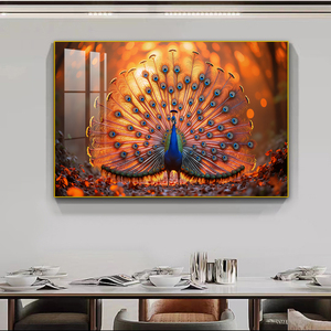 Stampa HD su misura <span class=keywords><strong>immagini</strong></span> animali pavone per la decorazione della casa ristorante soggiorno pareti arte cristallo porcellana pittura LED - Product Image 1