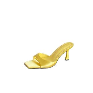 Elegantes Sandalias de Tacón con Correa de Satén, Punta Puntiaguda, Tacón Alto, Tendencia de Moda de Verano, Gris Claro, Negro, Rosa, Amarillo Brillante, 3-5 cm, Hebilla - Product Image 5