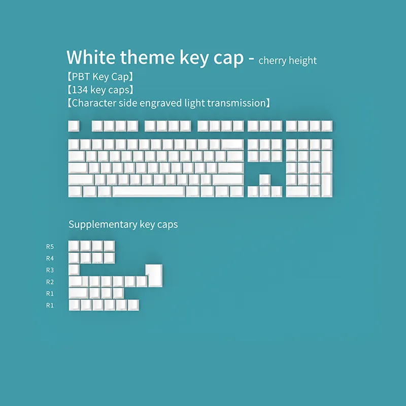 Mechanical Keyboard Keycap Wholesale Keyboard Keycaps Subbank Custom PBT White Durable Iridescent Customized Size Plastic Keypad