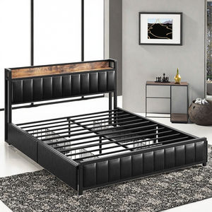 Металлический Каркас кровати с зарядной станцией размера «Queen/King <span class=keywords><strong>Size</strong></span>» с изголовьем для хранения и выдвижными ящиками постельных принадлежностей для отелей - Product Image 4