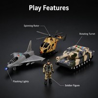 Ataletli Işıklı ve Sesli Askeri Oyuncak Seti, Savaş Uçağı, Helikopter, Tank ve Asker Figürü ile Çocuklar İçin Hediye Kutusu Seti